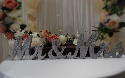 Mr, &, and Mrs signs