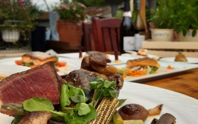 Smoked Fillet of Beef with Roasted Corn and Smoked Mushrooms