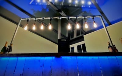 Evening Set up for the Bar, LED down light colour is changeable to one of your choice! 