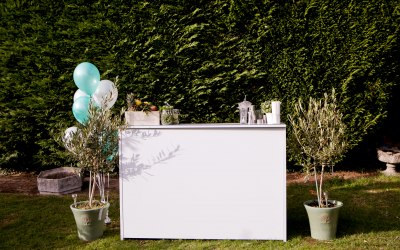 5ft modern white bar for a Christening