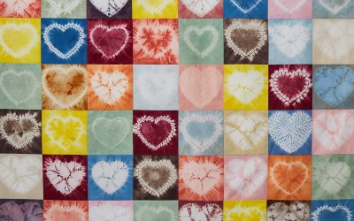 Natural dyed Shibori heart quilt