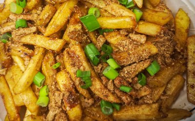 Our Marmite Fries- steakhouse fries with melted buttery marmite and sprinkled with marmite dust!