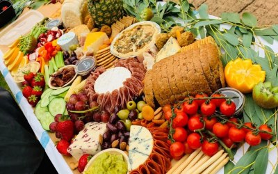 A outdoor exotic grazing table