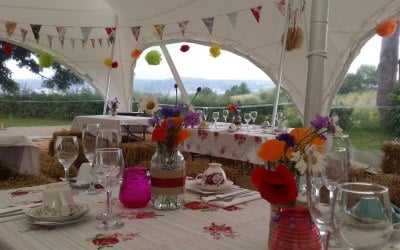Capri marquee interior with hay bails
