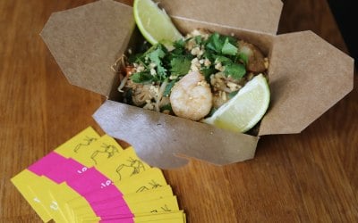 Pad Thai noodles in takeaway box