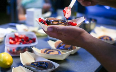 American Pancakes, Macerated Berries, Chocolate & Salted Caramel Sauce