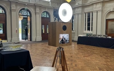 Open-air oak booth at The Grand Station