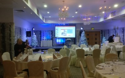 Indoor event with PA, Screens and lighting