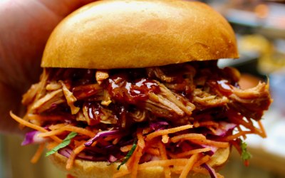 Pulled pork with slaw and BBQ sauce