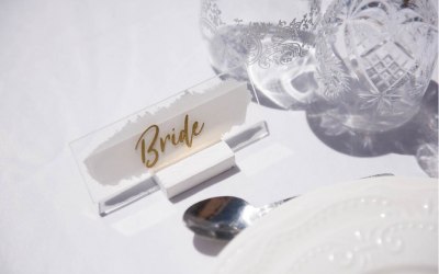 Painted acrylic place name for Fleur East's wedding in Morroco