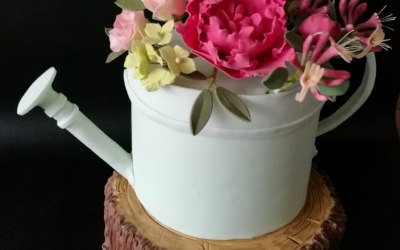 Rustic Watering Can Cake with Sugar Flowers