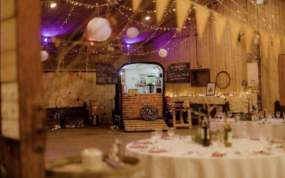 Mobile horse box bar at a wedding reception at comrie Croft 