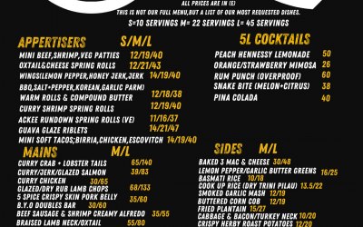 Drop off/stay catering menu prices