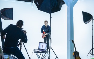 Harrison at a photo/video shoot