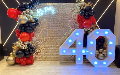 Sequin wall and light up numbers