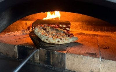 Our pizza just coming out the oven