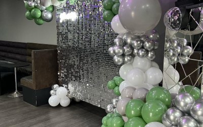 Sequin Wall with Balloon Garland 