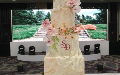 Bespoke Tall Wedding Cake with Ricepaper Flowers