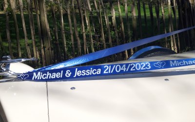 Personalised ribbon includes names and date on ribbon 
