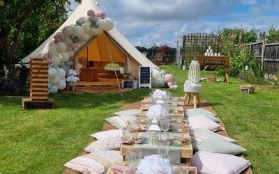 Picnic Bell tent with Jenga & Tin Can Alley
