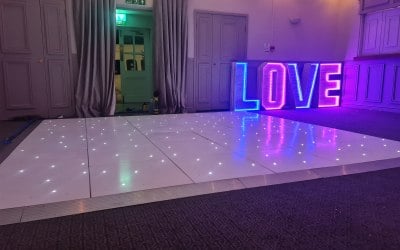led dancefloor and letters 