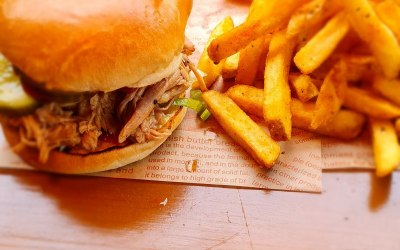Slowly slowly cooked BBQ pulled pork with paprika and oregano fries  