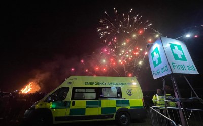 Our front-line ambulance at a bonfire/firework display