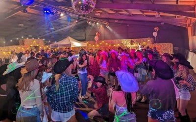 Audio live in Chester providing lights, effects, audio and DJ services for a barn dance 