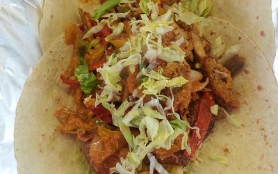 Mix chicken and steak fajita wrap