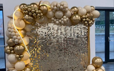 Gold Sequin Wall with Balloons