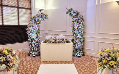 Spring collection broken arch dressed for wedding ceremony