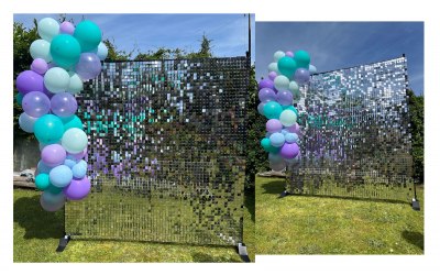 Mermaid Theme | Silver Sequin Shimmer Wall & Mermaid Balloon Garland