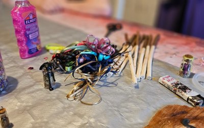 Decorate your own willow wand with gems, crystals and ribbons