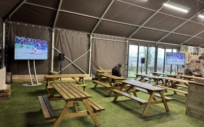 Commercial display systems with PA system