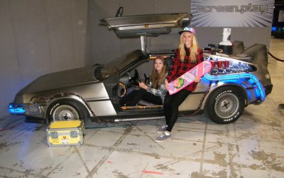 The BTTF Car Delorean Time Machine being used as a photo booth book it now