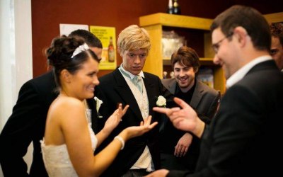 Baffled guests at a wedding.