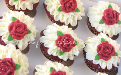 White and Red Frills and Roses Cupcakes Red Velvet