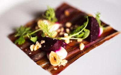 Cured venison, celeriac, beetroot & hazelnuts