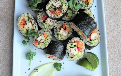 Vegan Sushi platter with wasabi mayo