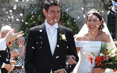 Confetti shot of Bride and Groom