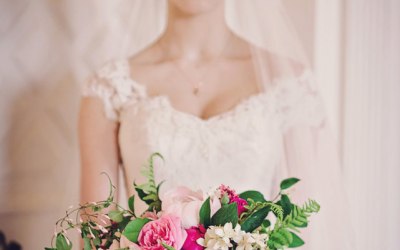 Bouquet of roses and honeysuckle