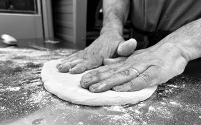 Hand kneaded and stretched to give a light crispy texture 