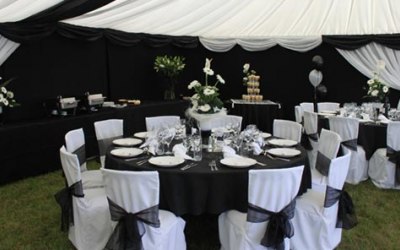 Black and white theme wedding furniture and marquee lining
