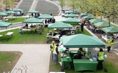 Full Gazebo Setup with Weights, Rooftops and Tables.