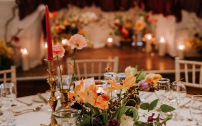 Brass candlesticks & colourful candles