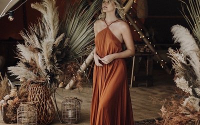 Boho tipi wedding with dried floral entrance