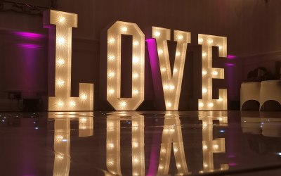 LOVE in very warm white for a Wedding at Hythe Imperial Hotel