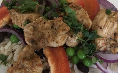 Cajan chicken black bean sweetcorn coriander salad BBBBB