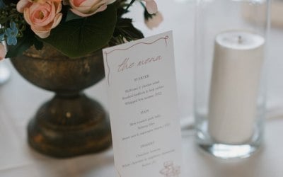 Styled to your day  Menus and table decorations designed in the colours and style you love most.