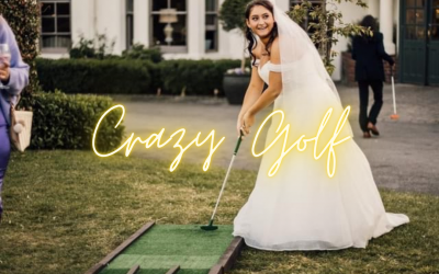 A bride playing crazy golf